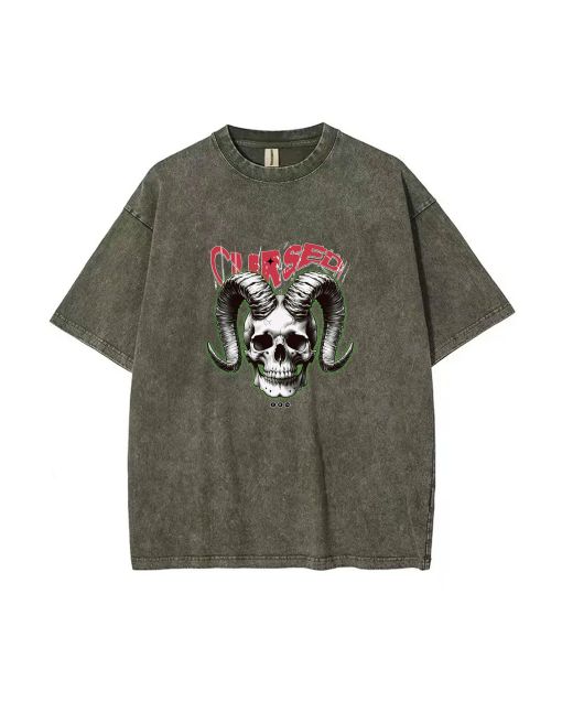 Gothic Cursed Skull Teen T-Shirt - Summer Casual School & Weekend Wear | Birthday & Holiday Gift | Unisex Oversized Flannel Style for Men