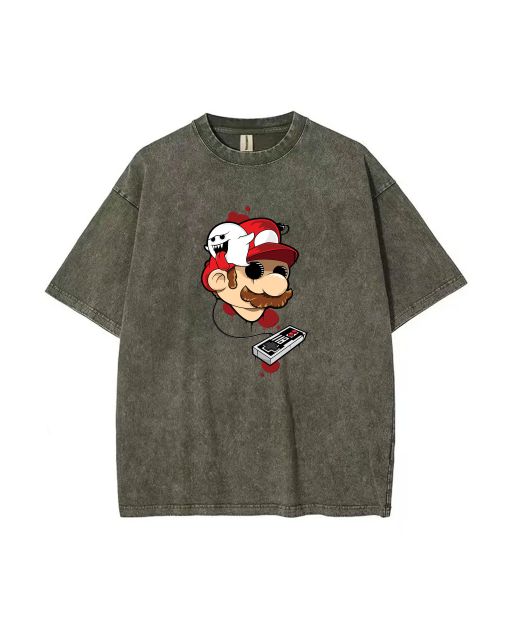 Nintendo Mario Retro Controller Mineral Wash T-Shirt - Cool Unisex Beach Shirt for Teens | Classic Gamer Tee for Casual & Gift-Giving