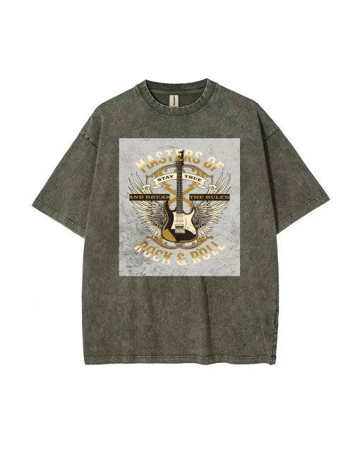 Masters of Rock and Roll Guitar Teen T-Shirt - Summer Casual Wear for School & Weekend | Youth Unisex Gift | Flannel & Oversized Fit