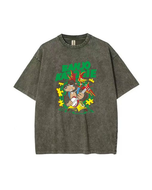 Retro Banjo Kazooie Mineral Wash T-Shirt | Classic Cool Beach Shirt for Unisex Teens | Casual Summer School Gift | Trendy Banjo Kazooie Tee