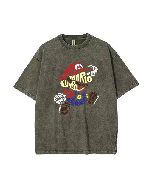 Retro Mario 45 Mineral Wash T-Shirt - Cool, Classic Beach Shirt for Unisex Teens - Perfect for Casual Wear, School, Gifts, Summer & Holidays!