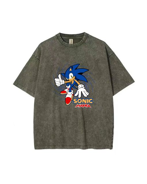 Sonic Mania Mineral Wash T-Shirt | Classic Unisex Tee for Teens | Perfect for Casual Wear, School & Summer | Beach Shirt with Cool Design