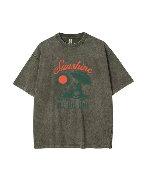 Sunshine All the Time Beach Mineral Wash T-Shirt | Cat & Mouse Design | Unisex Teen Casual Shirt | Cool & Classic | Ideal for Summer & Holidays