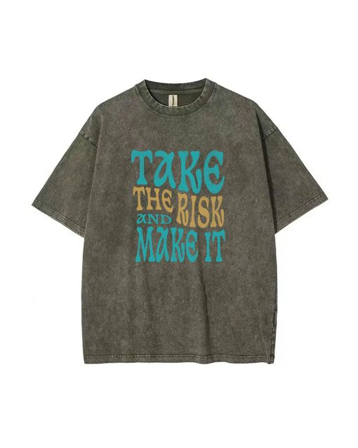 Unisex Take Risk Mineral Wash T-Shirt - Perfect for Casual Wear, School, and Summer Adventures! Cool Beach Shirt or Classic Tee for Teens.