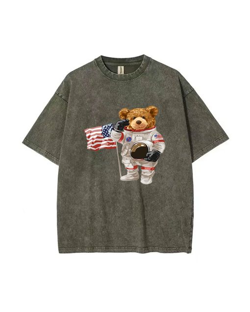 Teddy Astronaut Mineral Wash T-Shirt - Cool Unisex Tee for Teens - Perfect Beach Shirt - Classic and Casual Wear - Ideal Summer Gift