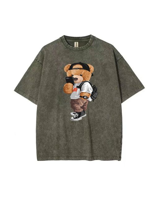 Teddy in School Mineral Wash T-Shirt - Unisex Teen Beach Shirt | Cool & Classic T-Shirt for Casual Wear, School, Summer, & Holidays