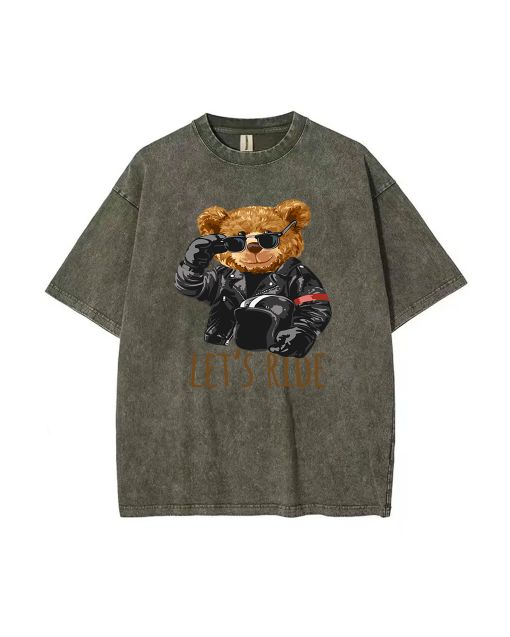 Teddy Let's Ride Mineral Wash T-Shirt: Unisex Beach Shirt for Teens - Cool & Classic Tee for Casual Wear, School, Gifts, Summer & Holidays