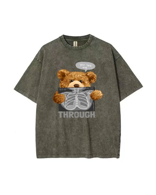 Teddy You See Me Through Mineral Wash T-Shirt - Unisex Cool Beach Shirt for Teens - Perfect for Casual Wear, School, Gift-Giving - Summer Must-Have