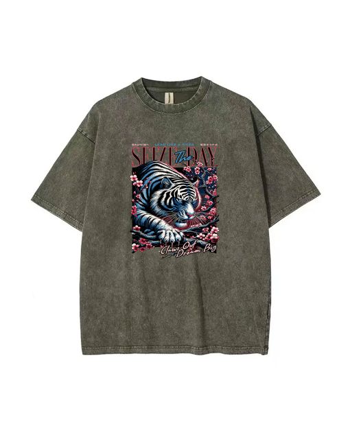 Get Ready to Roar with Our Tiger Leap Mineral Wash T-Shirt - Perfect for Casual Beach Wear, School, and More! Shop Now for Cool & Classic Style.