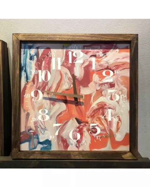 Custom Abstract expressionist-style, Wooden Wall Clock for Home Decor in Living Room, Kitchen and Kid Decorations Gifts