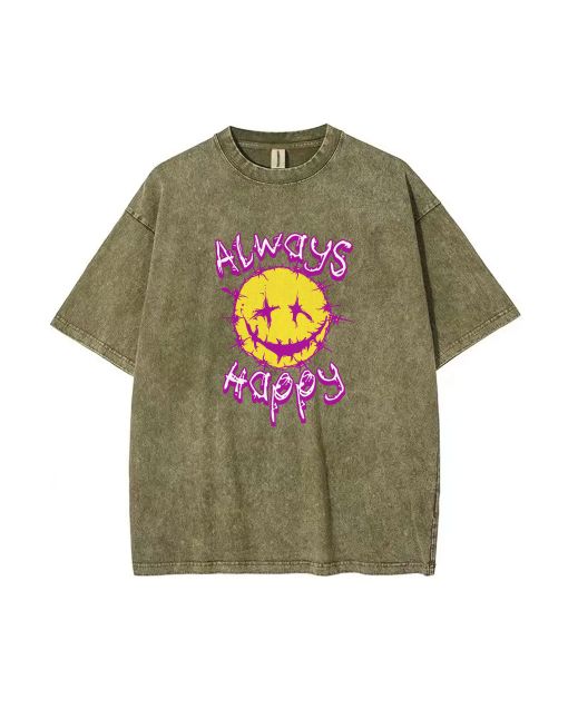 Always Happy Unisex Teen T-Shirt - Summer Casual School & Weekend Wear | Birthday & Holiday Gift | Men's Oversized Flannel Style