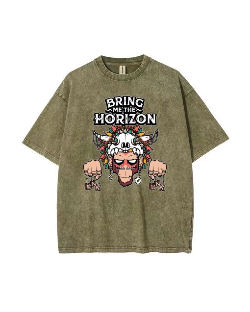 Bring Me the Horizon () Mineral Wash T-Shirt in Unisex Teen Sizes - Perfect for Casual Wear, School, and Summer - Cool and Classic Beach Shirt