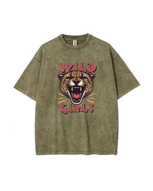 Cheetah Head Mineral Wash T-Shirt for Wild Girls | Beach or Casual Wear | Cool & Classic Tee for Teens on Summer, Holidays, and More!