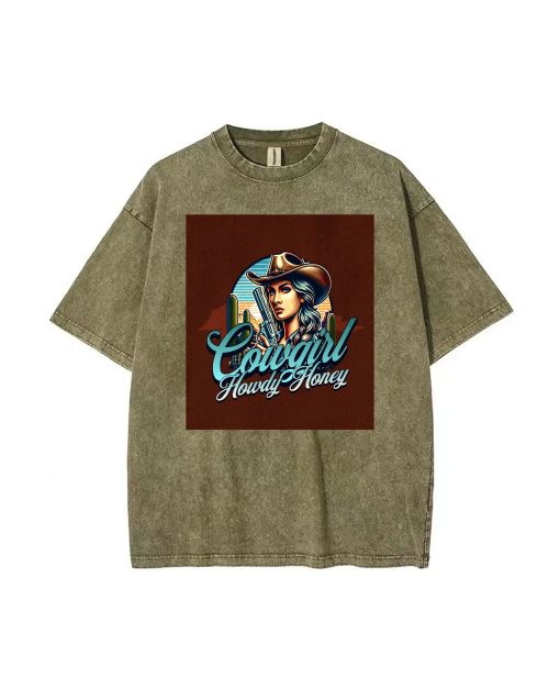 Cowgirl Howdy Honey Mineral Wash T-Shirt - Unisex Casual Beach Shirt with Cool and Classic Style, Perfect for Teens and All Occasions