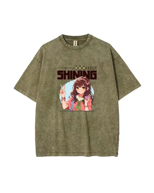 Cute Anime Girl Mineral Wash T-Shirt - Perfect for Casual Wear, School, and Summer! Unisex Tee with Cool Design and Classic Style. Great Gift Idea!