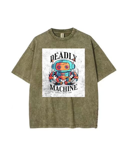 Deadly Machine Mineral Wash T-Shirt - Cool and Classic Beach Shirt for Unisex Teens | Perfect for Casual Wear, School, and Summer Holidays!