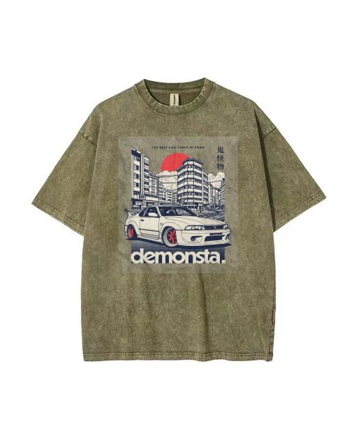 Demonsta Car Mineral Wash T-Shirt - Unisex Teen Beach Shirt - Cool Classic T-Shirt for Casual Wear, School, or Summer Holiday Gift