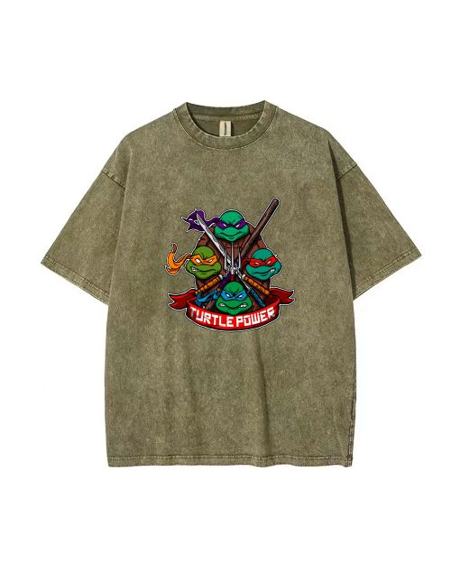 Ninja Turtle Mineral Wash T-Shirt - Cool and Classic Unisex Beach Shirt For Teens - Perfect for Casual Wear, School, and Summer Holidays