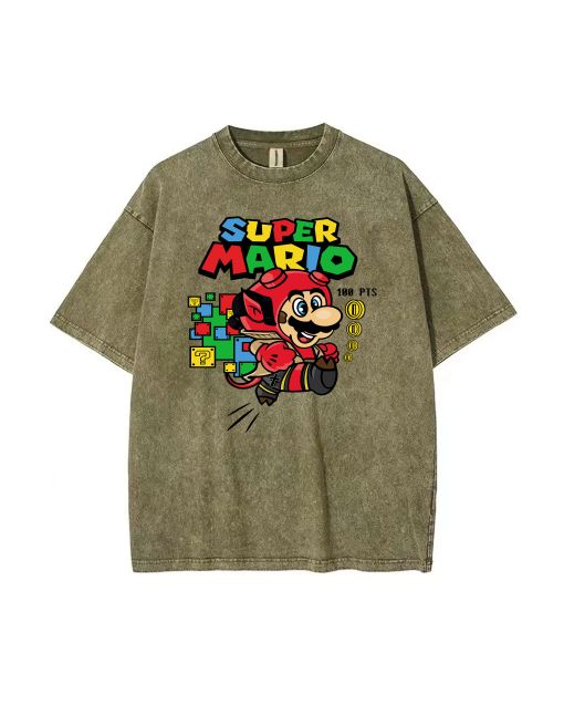 Retro Mario Mineral Wash T-Shirt: Cool & Classic Beach Shirt for Unisex Teens | Perfect for Casual Wear, School, Holidays | Shop Now!