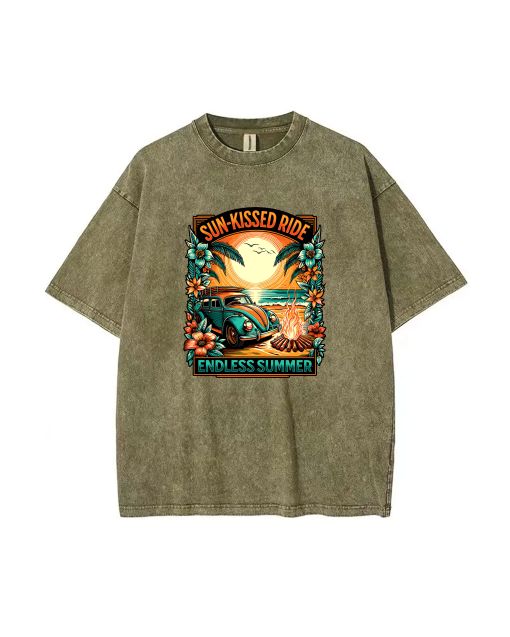 Sun Kissed Ride Mineral Wash T-Shirt - Beach Shirt for Unisex Teens | Cool & Classic T-Shirt for Casual Wear, School, Summer & Gifts!