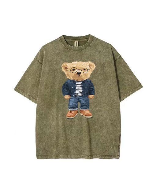 Unisex Teddy Bookworm Mineral Wash T-Shirt - Great for Casual Wear, School, and Gifting. Perfect Summer Beach Shirt with Cool and Classic Style!