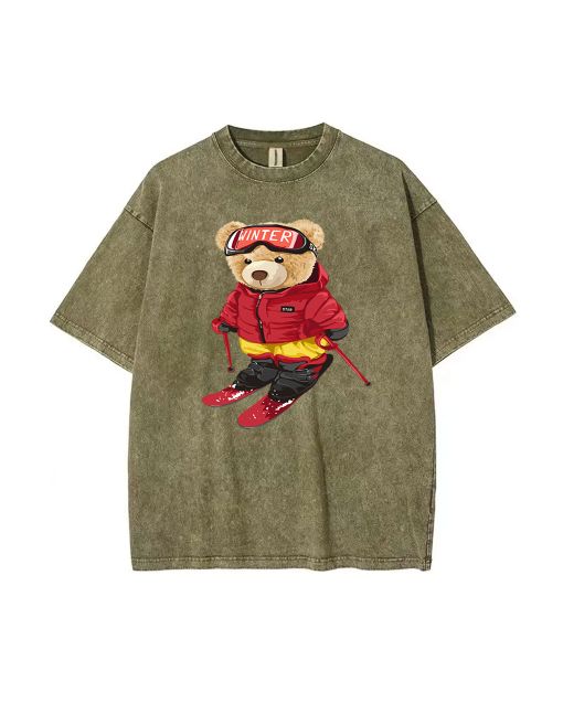 Unisex Teddy Skiing Mineral Wash T-Shirt - Perfect for Teens | Casual Beach Shirt | Cool & Classic T-Shirt | Great Gift for Summer & Holidays