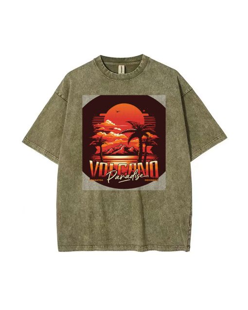 Volcano Paradise Mineral Wash T-Shirt - Unisex Beach Shirt for Teens | Cool Classic Tee for Casual or Summer Wear | Perfect Gift for Holidays