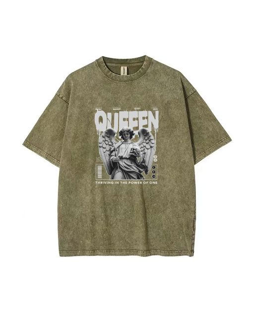 Winged Queen Mineral Wash T-Shirt - Cool and Classic Beach Shirt for Unisex Teens - Perfect for Casual Wear, School, and Summer Fun!