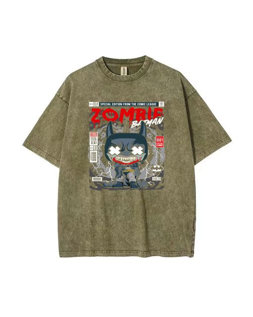 Zombie Batman Mineral Wash T-Shirt - Unisex Teens Beach & Casual Shirt - Cool & Classic T-Shirt Design - Perfect Gift for Summer & Holidays!