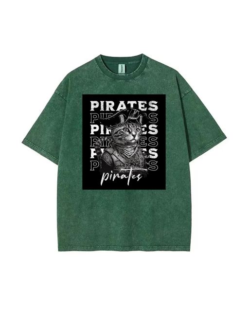 "Cat Pirates Mineral Wash T-Shirt - Fun and Unique Beach Shirt for Teens | Cool T-Shirts and Classic Design - Perfect for Casual Wear or Gifting!"