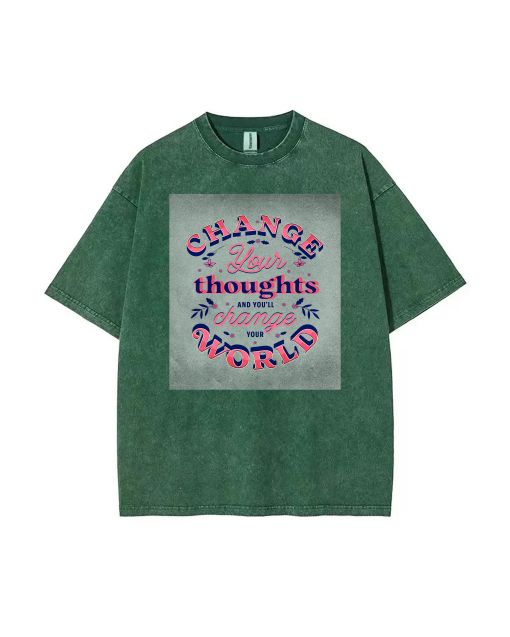 Change Your Thoughts Motivational Lettering Tee - Teen Summer School & Weekend Wear | Unisex Gift - Men's Flannel & Oversized Style