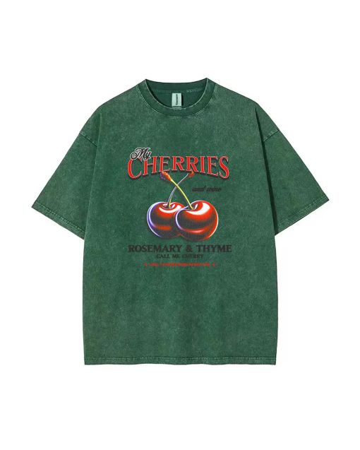 Cherry Mineral Wash T-Shirt - Perfect for Teens! Unisex Beach Shirt, Cool & Classic Design | Ideal for Casual Wear, School, Summer & Gifts