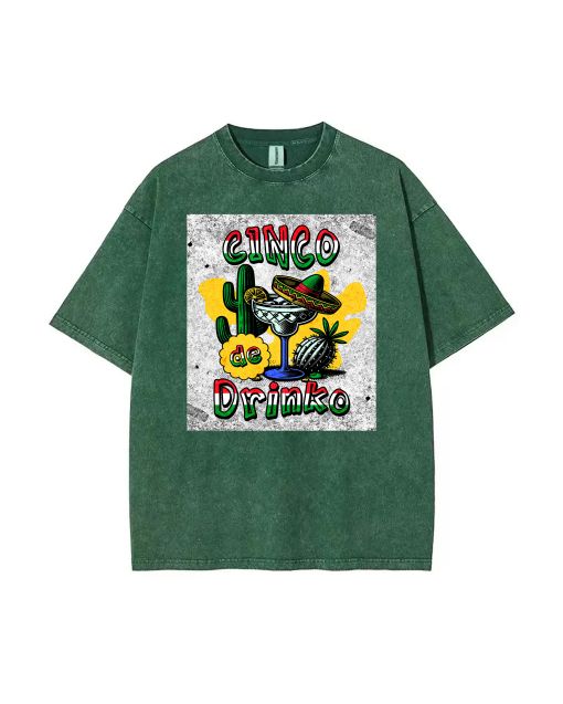 Cinco De Mayo Margarita Cactus Mineral Wash T-Shirt - Fun, Cool Tee for Teens - Perfect for Summer & Holidays - Unisex Beach & Casual Wear