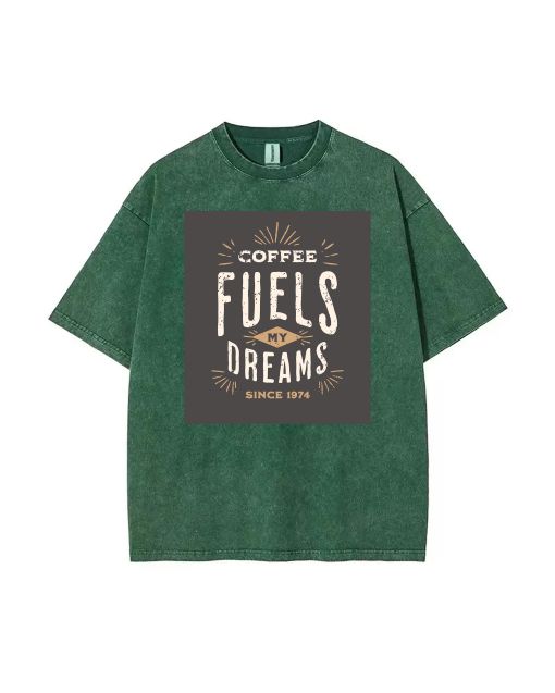 Get Your Java Fix with Our Coffee Fuels My Dreams Mineral Wash T-Shirt - Unisex Teen Beach & Casual Wear - Perfect Gift for Summer & Holidays!