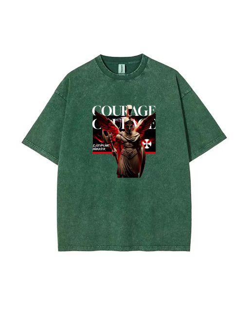 Warrior Mineral Wash T-Shirt - Courage & Discipline | Unisex Teen Beach Shirt | Cool & Classic Tee for Casual Wear, School & Gifting