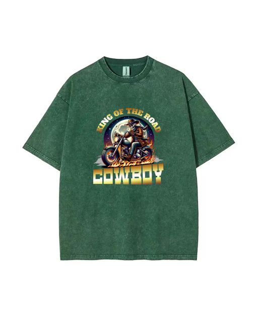 Cowboy King of the Road Teen T-Shirt - Summer Casual Wear for School & Weekends | Men's Flannel & Oversized Style | Gift for Birthday & Holiday