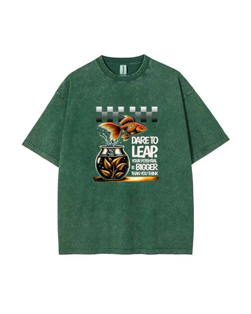 Dare To Leap Mineral Wash T-Shirt: Unisex Beach & Casual Wear | Cool & Classic Tee for Teens | Perfect Gift for Summer & Holidays