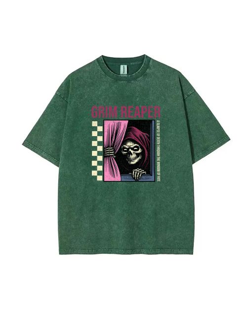 Grim Reaper Window Peeker Unisex Teen T-Shirt - Casual Summer School & Weekend Wear | Birthday & Holiday Gift | Men's Flannel & Oversized Style