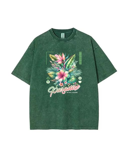 Paradise Full Bloom Tropical Flowers Unisex T-Shirt - Summer Casual School & Weekend Wear | Gift for Teen | Men's Flannel & Oversized