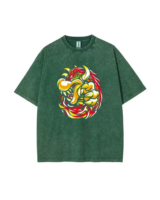 RETRO Dragon Mineral Wash T-Shirt - Unisex Beach Shirt for Teens | Cool Classic Tee for Casual Wear, School, Summer, Holidays | High-Quality Fabric