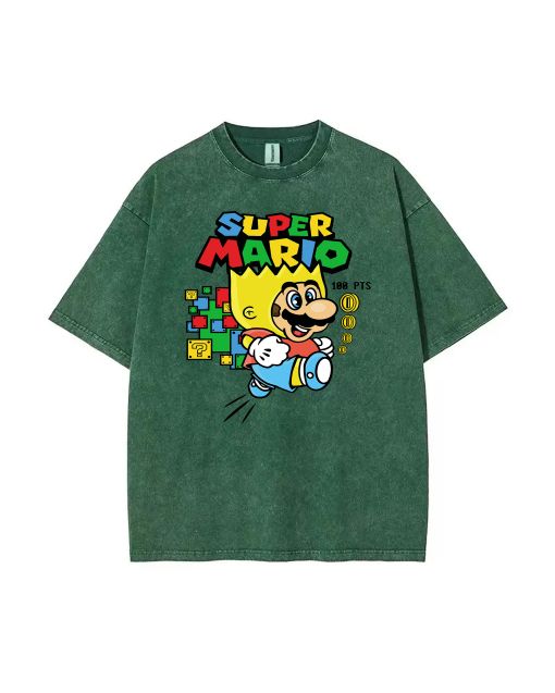 Retro Mario Mineral Wash T-Shirt: Cool Unisex Beach Shirt for Casual Wear & Gifts - Classic Design for Teens, Summer & Holidays