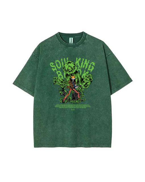 Soul King Brook Mineral Wash T-Shirt - Trendy and Versatile Unisex Beach Shirt for Teens and Gift-Giving: Cool and Classic T-Shirt Design