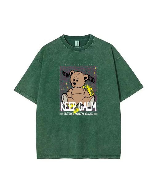 Teddy Bear-65 Mineral Wash T-Shirt: Cool, Classic Beach Shirt for Unisex Teens - Ideal for Casual Wear, School, Gifts, Summer, Holidays