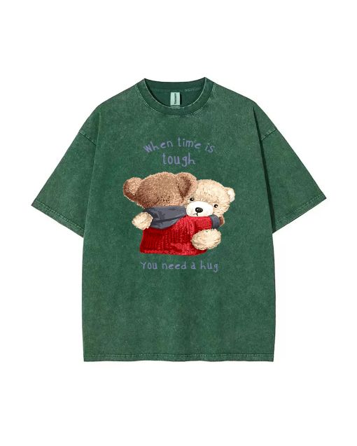 Unisex Teddy I Need A Hug Mineral Wash T-Shirt- Perfect for Casual Wear, School, and Gifting. Cool and Classic Beach Shirt for Teens!