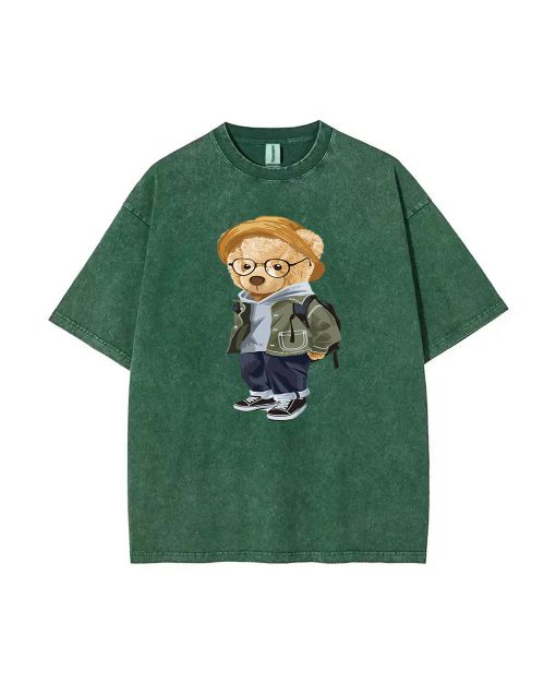 Unisex Teddy in School () Mineral Wash T-Shirt - Perfect for Teens | Cool Beach and Casual Wear | Ultimate Classic T-Shirt for Summer Holidays