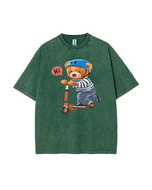 Teddy Scooter Mineral Wash T-Shirt for Unisex Teens | Cool & Classic Beach Shirt for Casual Wear, School, Gifts & Summer Holidays