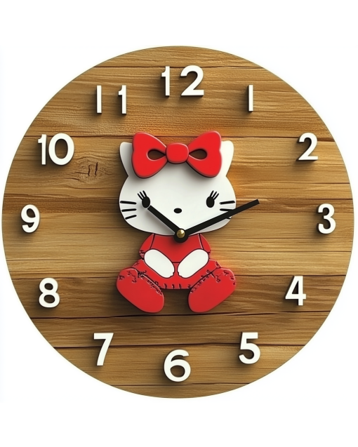 Custom Hello cat, Wooden Wall Clock for Home Decor in Living Room, Kitchen and Kid Decorations Gifts