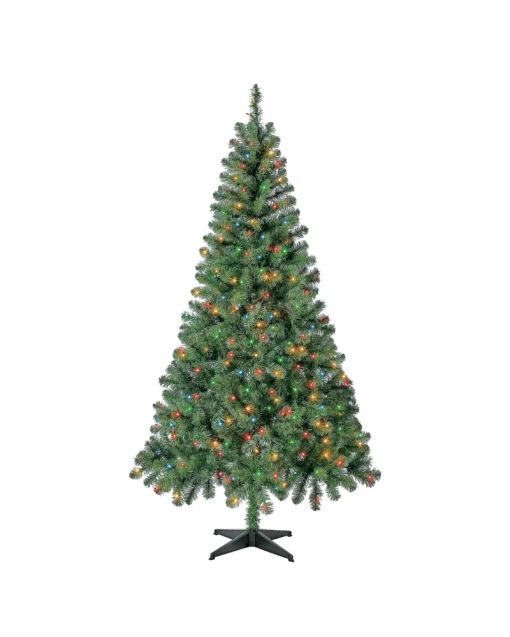 6.5 ft Pre-Lit Madison Pine Artificial Christmas Tree with 250 Color-Changing LED Lights and Stand, by Holiday Time