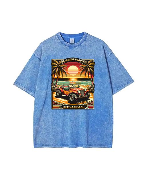 Beachside Beauty Unisex Teen T-Shirt - Summer School & Weekend Casual Wear | Birthday & Holiday Gift | Men's Oversized Flannel Style