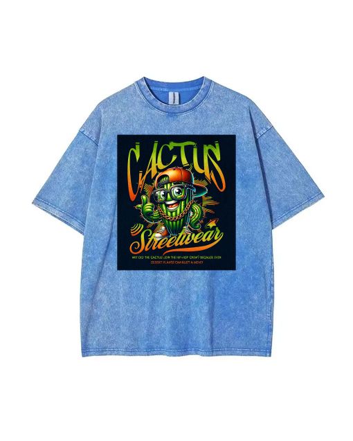 "Cactus Hip Hop Urban Streetwear Mineral Wash T-Shirt | Desert Plant Vibes | Unisex Teens | Beach, Casual, Gift | Cool & Classic Design"